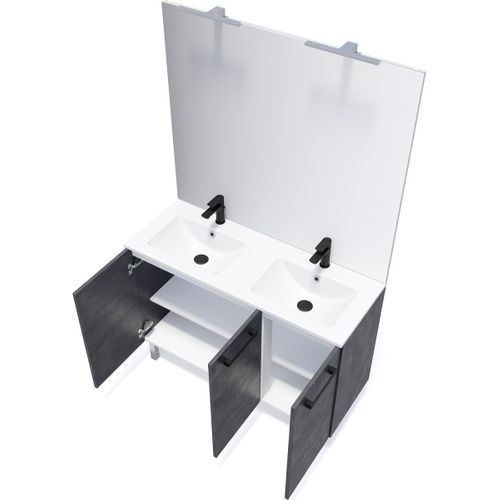 Meuble De Salle De Bain Double Vasque 120cm 3 Portes Ardoise Métallisée - Chelsea