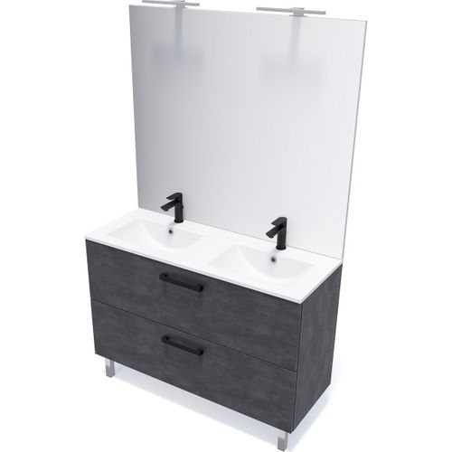 Meuble De Salle De Bain Double Vasque 120cm 2 Tiroirs Ardoise Métallisée - Chelsea