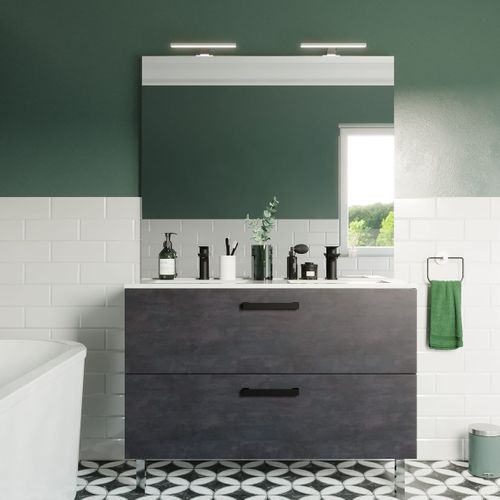 Meuble De Salle De Bain Double Vasque 120cm 2 Tiroirs Ardoise Métallisée - Chelsea