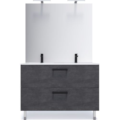 Meuble De Salle De Bain Double Vasque 120cm 2 Tiroirs Ardoise Métallisée - Chelsea