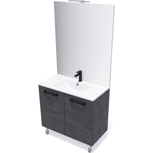 Meuble De Salle De Bain Vasque Intégrée 90cm 2 Portes Ardoise Métallisée - Chelsea