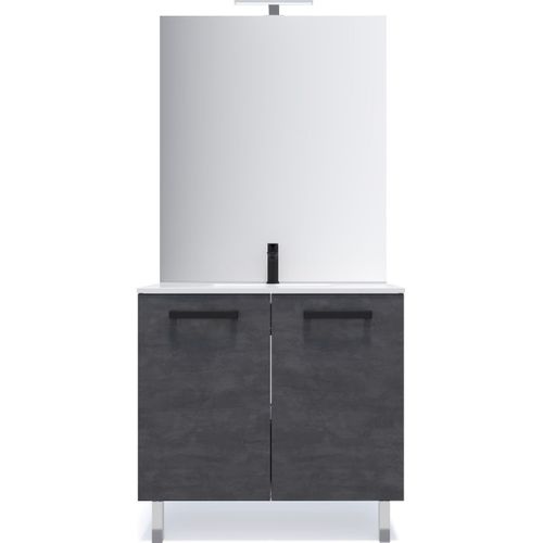 Meuble De Salle De Bain Vasque Intégrée 90cm 2 Portes Ardoise Métallisée - Chelsea