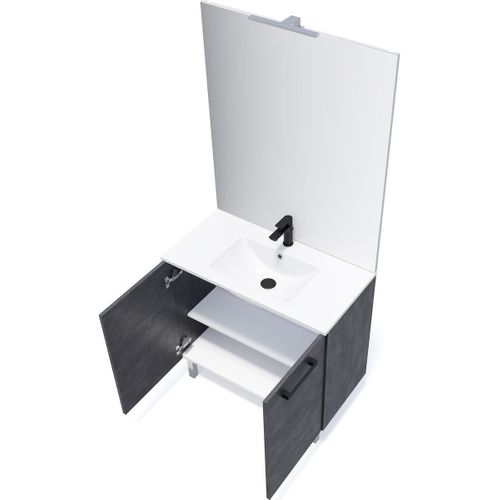 Meuble De Salle De Bain Vasque Intégrée 90cm 2 Portes Ardoise Métallisée - Chelsea