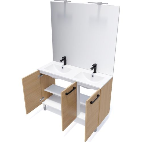 Meuble De Salle De Bain Double Vasque 120cm 3 Portes Chêne - Chelsea