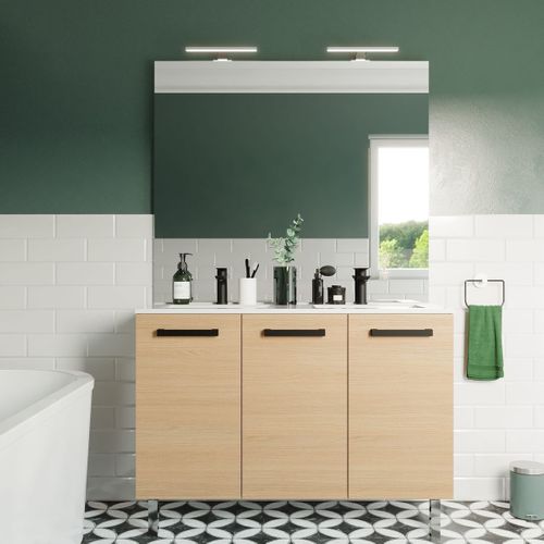Meuble De Salle De Bain Double Vasque 120cm 3 Portes Chêne - Chelsea