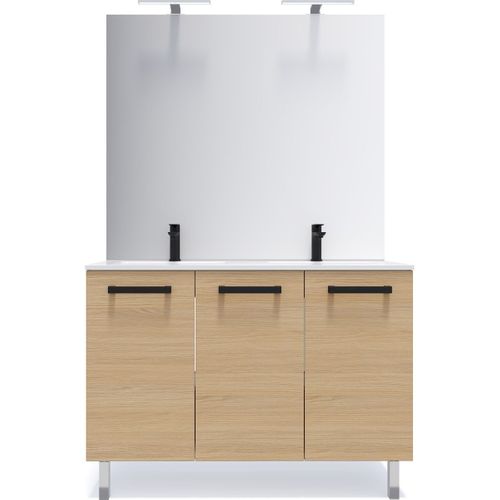 Meuble De Salle De Bain Double Vasque 120cm 3 Portes Chêne - Chelsea