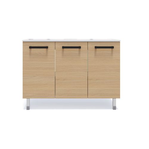 Meuble De Salle De Bain Double Vasque 120cm 3 Portes Chêne - Chelsea