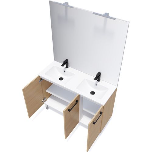 Meuble De Salle De Bain Double Vasque 120cm 3 Portes Chêne - Chelsea