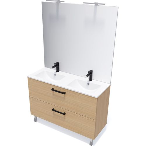 Meuble De Salle De Bain Double Vasque 120cm 2 Tiroirs Chêne - Chelsea