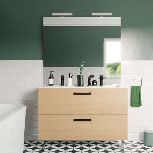 Meuble De Salle De Bain Double Vasque 120cm 2 Tiroirs Chêne - Chelsea