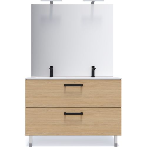 Meuble De Salle De Bain Double Vasque 120cm 2 Tiroirs Chêne - Chelsea