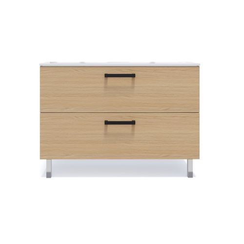 Meuble De Salle De Bain Double Vasque 120cm 2 Tiroirs Chêne - Chelsea