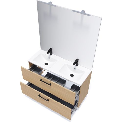 Meuble De Salle De Bain Double Vasque 120cm 2 Tiroirs Chêne - Chelsea