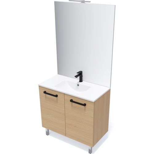 Meuble De Salle De Bain Vasque Intégrée 90cm 2 Portes Chêne - Chelsea