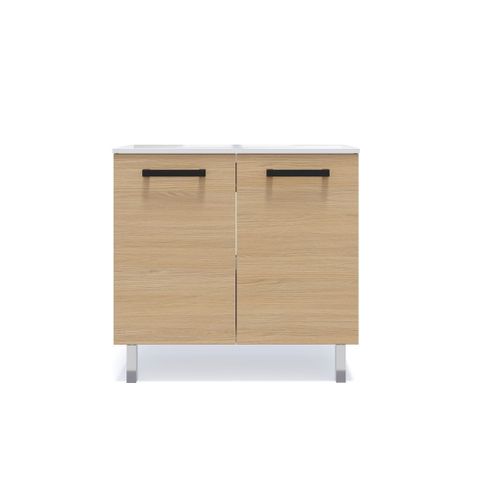 Meuble De Salle De Bain Vasque Intégrée 90cm 2 Portes Chêne - Chelsea