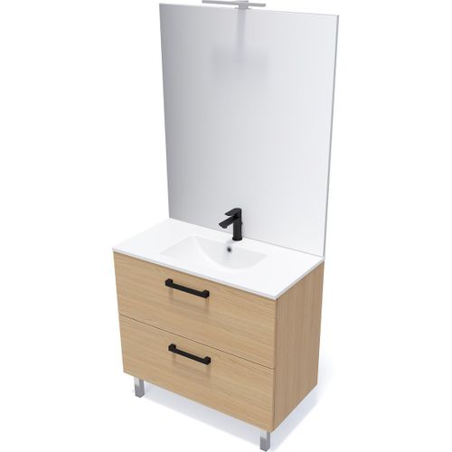 Meuble De Salle De Bain Vasque Intégrée 90cm 2 Tiroirs Chêne - Chelsea