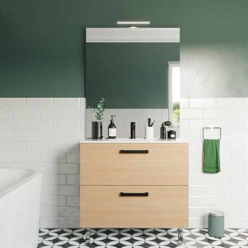 Meuble De Salle De Bain Vasque Intégrée 90cm 2 Tiroirs Chêne - Chelsea