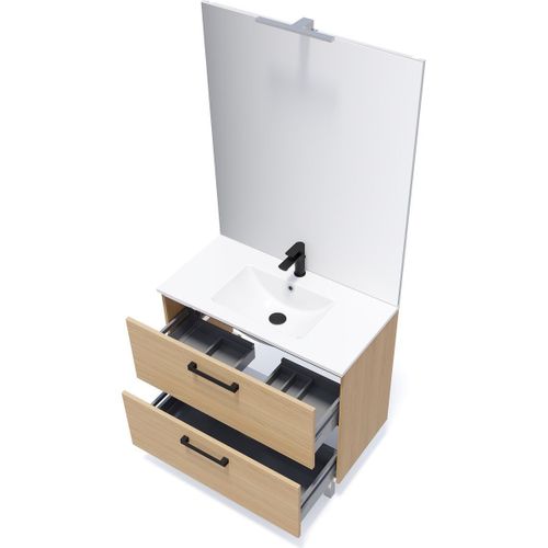 Meuble De Salle De Bain Vasque Intégrée 90cm 2 Tiroirs Chêne - Chelsea