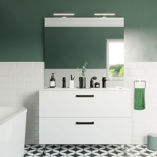 Meuble De Salle De Bain Double Vasque 120cm 2 Tiroirs Blanc - Chelsea