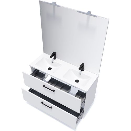 Meuble De Salle De Bain Double Vasque 120cm 2 Tiroirs Blanc - Chelsea