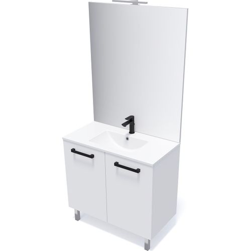 Meuble De Salle De Bain Vasque Intégrée 90cm 2 Portes Blanc - Chelsea