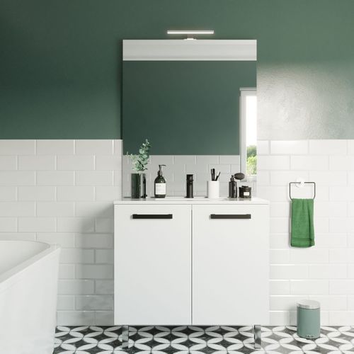 Meuble De Salle De Bain Vasque Intégrée 90cm 2 Portes Blanc - Chelsea