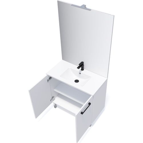 Meuble De Salle De Bain Vasque Intégrée 90cm 2 Portes Blanc - Chelsea
