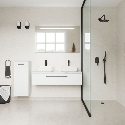 Meuble De Salle De Bain 2 Vasques Posées 120cm 1 Tiroir Blanc + Miroir - Glasgow