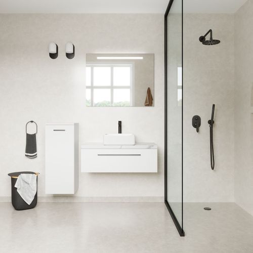 Meuble De Salle De Bain Vasque Posée 90cm 1 Tiroir Blanc + Miroir - Glasgow
