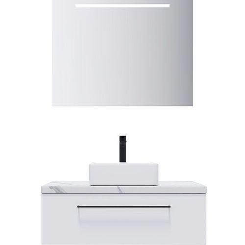 Meuble De Salle De Bain Vasque Posée 90cm 1 Tiroir Blanc + Miroir - Glasgow