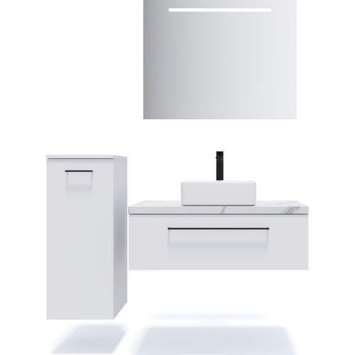 Meuble De Salle De Bain Vasque Posée 90cm 1 Tiroir Blanc + Miroir - Glasgow