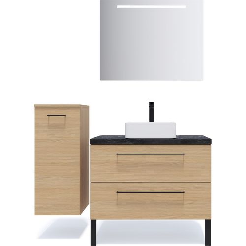 Meuble De Salle De Bain Vasque Posée 90cm 2 Tiroirs Chêne - Glasgow