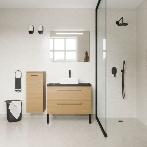 Meuble De Salle De Bain Vasque Posée 90cm 2 Tiroirs Chêne - Glasgow