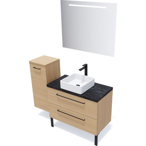 Meuble De Salle De Bain Vasque Posée 90cm 2 Tiroirs Chêne - Glasgow