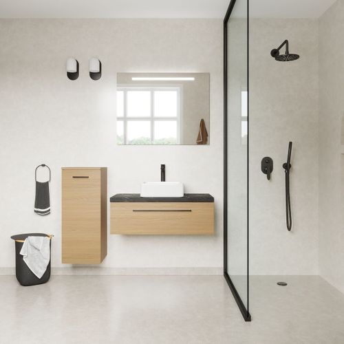 Meuble De Salle De Bain Vasque Posée 90cm 1 Tiroir Chêne + Miroir - Glasgow