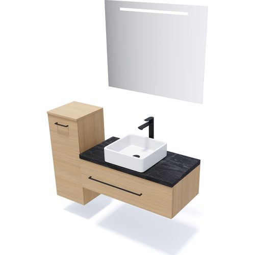 Meuble De Salle De Bain Vasque Posée 90cm 1 Tiroir Chêne + Miroir - Glasgow