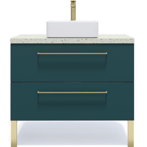 Meuble De Salle De Bain Vasque Posée 90cm 2 Tiroirs Bleu - Glasgow