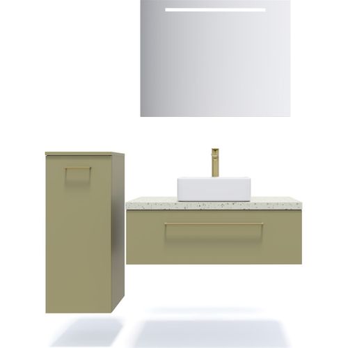 Meuble De Salle De Bain Vasque Posée 90cm 1 Tiroir Vert + Miroir - Glasgow