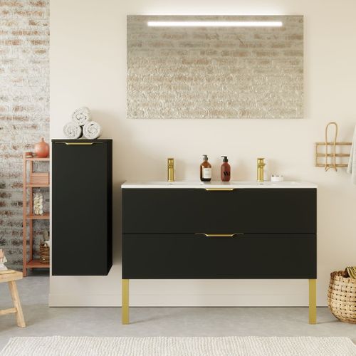 Meuble De Salle De Bain Double Vasque 120cm 2 Tiroirs Noir - Venice