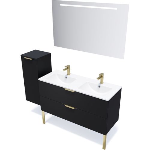 Meuble De Salle De Bain Double Vasque 120cm 2 Tiroirs Noir - Venice