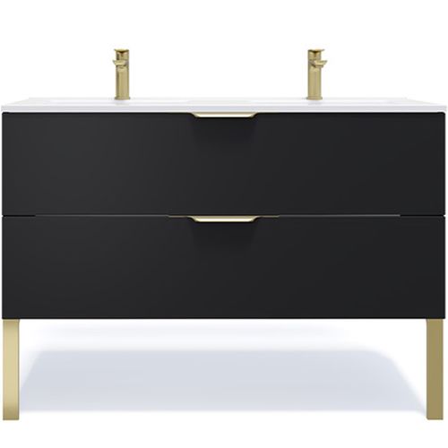 Meuble De Salle De Bain Double Vasque 120cm 2 Tiroirs Noir - Venice