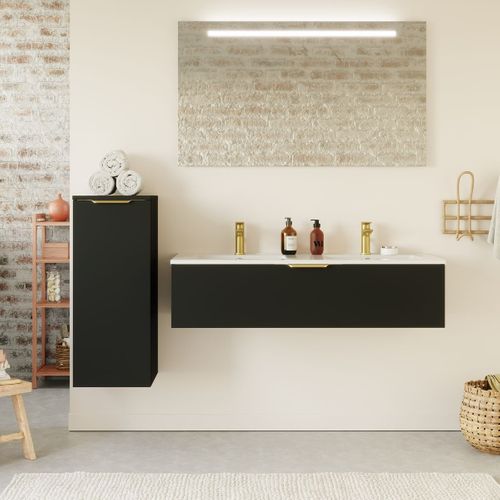 Meuble De Salle De Bain Double Vasque 120cm 1 Tiroir Noir - Venice