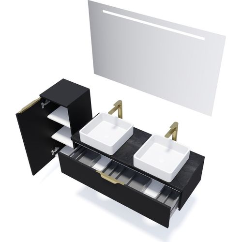 Meuble De Salle De Bain 2 Vasques Posées 120cm 1 Tiroir Noir - Venice