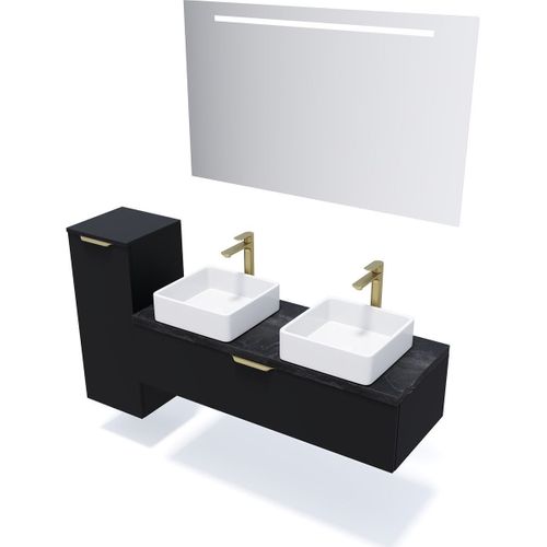 Meuble De Salle De Bain 2 Vasques Posées 120cm 1 Tiroir Noir - Venice
