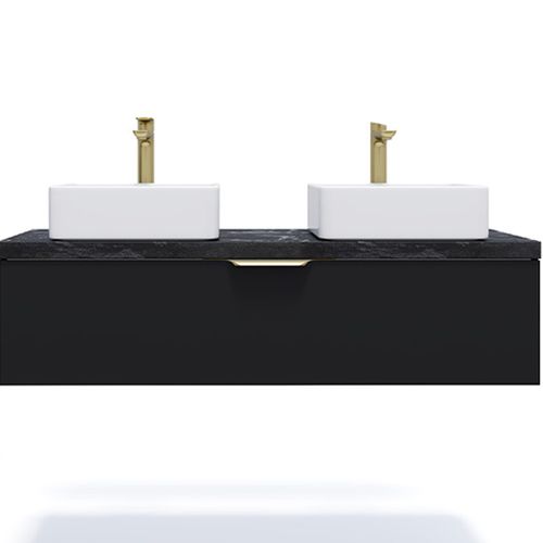 Meuble De Salle De Bain 2 Vasques Posées 120cm 1 Tiroir Noir - Venice