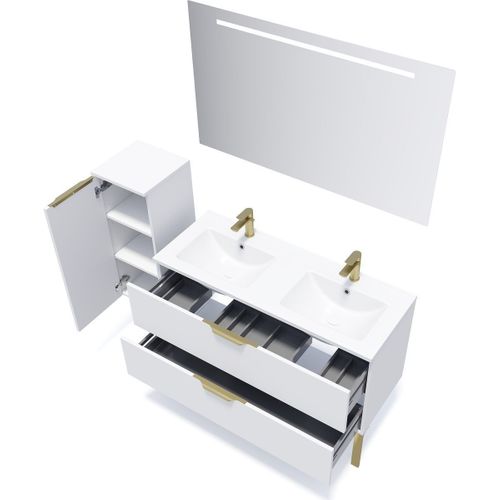 Meuble De Salle De Bain Double Vasque 120cm 2 Tiroirs Blanc - Venice
