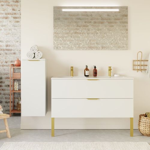 Meuble De Salle De Bain Double Vasque 120cm 2 Tiroirs Blanc - Venice