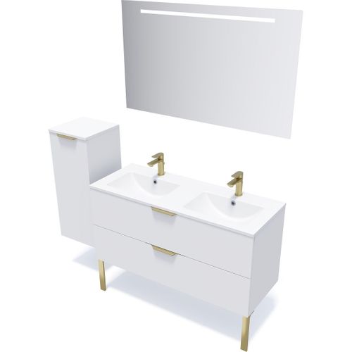 Meuble De Salle De Bain Double Vasque 120cm 2 Tiroirs Blanc - Venice