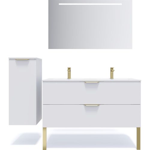Meuble De Salle De Bain Double Vasque 120cm 2 Tiroirs Blanc - Venice