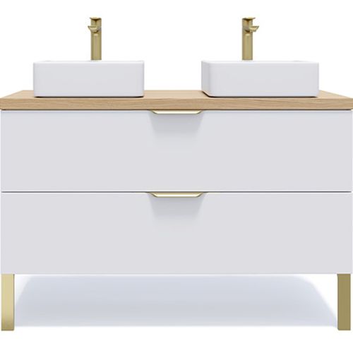 Meuble De Salle De Bain 2 Vasques Posées 120cm 2 Tiroirs Blanc - Venice